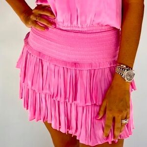 THE RESET Amore Smocked Hot Pink Mini Skirt